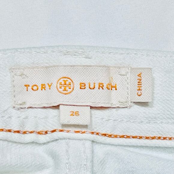 Tory Burch Mid Rise Flare Leg Jeans Women Size 26W x 29L White Cotton Blend Used - Picture 10 of 10